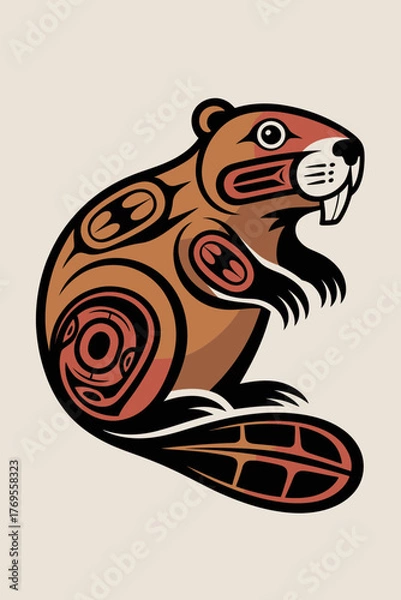 Obraz Beaver Illustration: Native American Style Flat Design