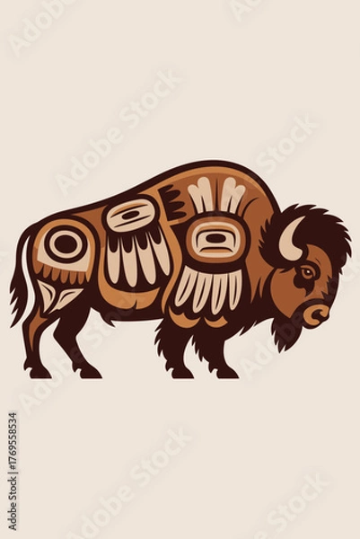 Obraz Native American Buffalo Illustration Flat Design