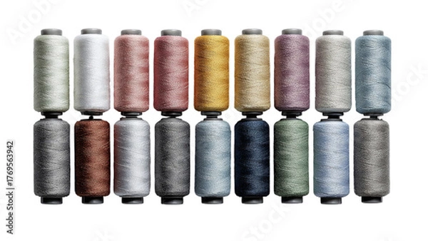 Fototapeta Vibrant assortment of sewing thread spools in various colors perfect for any crafting project isolated on transparent background