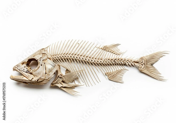Fototapeta Fish skeleton on a white background