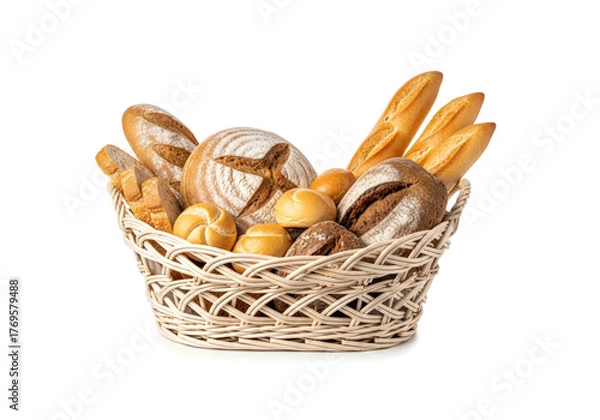 Obraz Bread basket on a white background