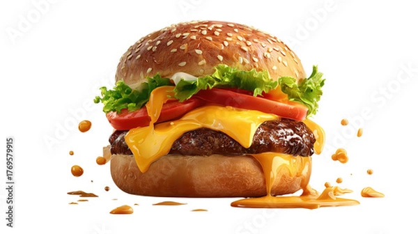 Obraz big fresh burger with cheese and bacon isolated on white background