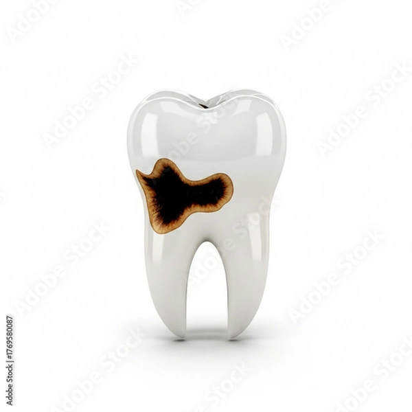 Fototapeta Tooth with decay problem for dental health treatment concep on a white background
