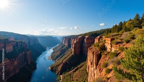 Obraz Breathtaking view of steep canyon overlooking river nature photography scenic landscape wide-angle perspective