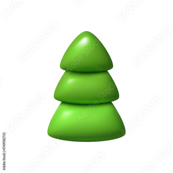 Fototapeta Simple Christmas tree vector illustration — glossy 3D icon.