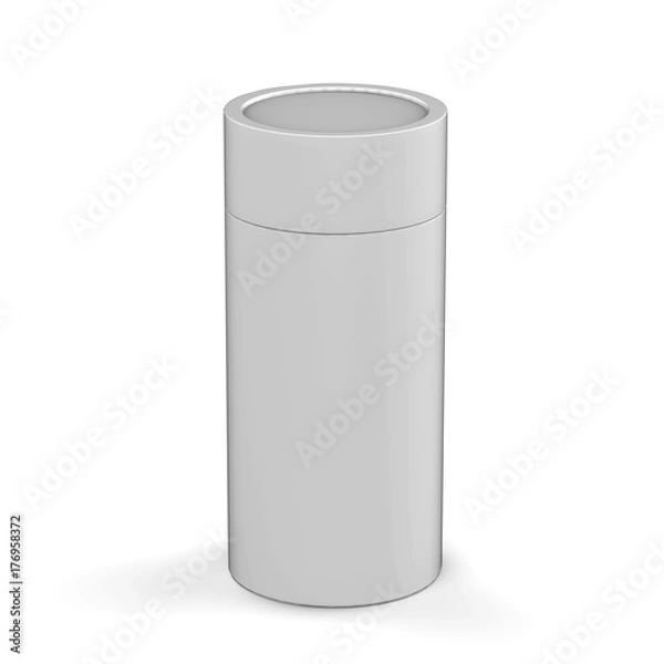 Fototapeta Blank White Cardboard Product Package, Round Container Box for mock up and template design. 3D Illustration 