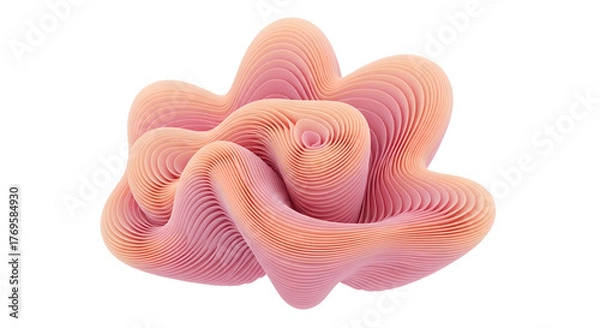 Obraz Abstract 3d render of a pink and orange amorphous organic shape with layered texture isolated on transparent background