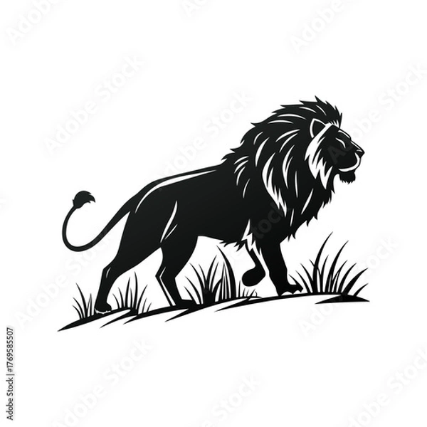 Fototapeta Wild Lion Silhouette Standing in Grass Vector Art