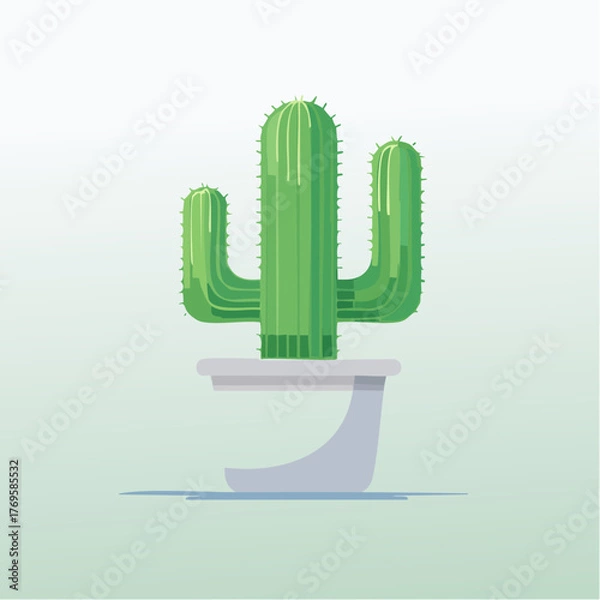 Fototapeta Stylized Cactus Illustration in a Pot A Modern and Minimalist Green Desert Plant Design