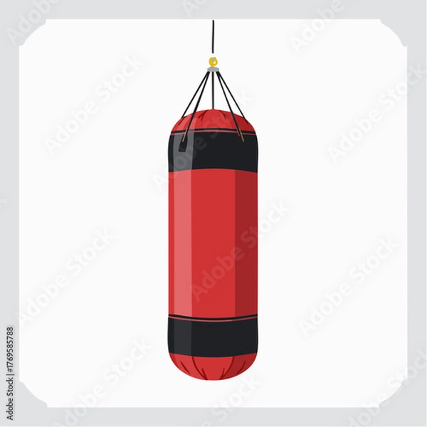 Obraz Red punching bag hanging from a rope, ready for boxing training and fitness practice