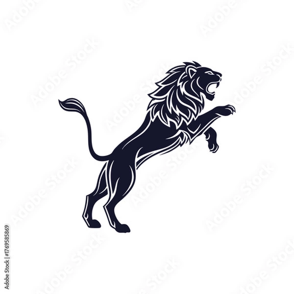 Fototapeta Majestic Lion Standing Roaring Silhouette Vector Illustration