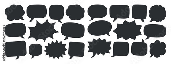 Fototapeta Black Silhouette Speech Bubbles Seamless Pattern Vector Illustration