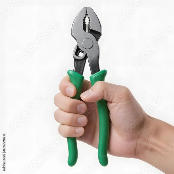 Fototapeta Hand holding pliers tool for cutting and work