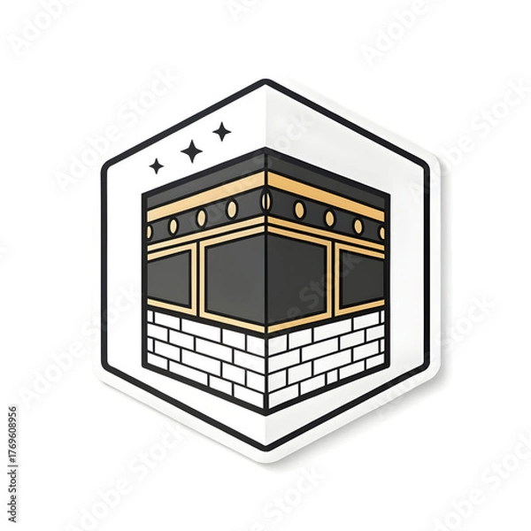 Fototapeta Simple icon of Kaaba cube in sticker style, representing Islamic faith and pilgrimage, isolated