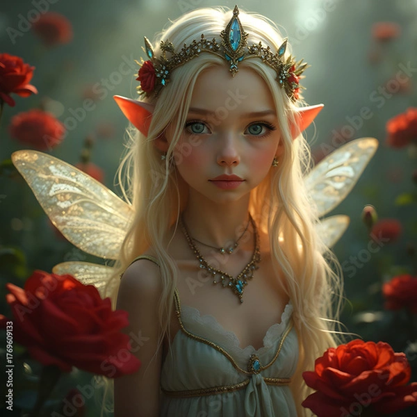 Obraz cute fairy of the red roses