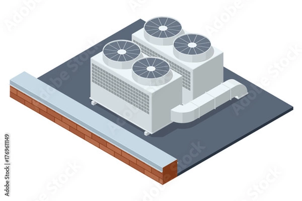 Obraz Isometric industrial rooftop air conditioning system with ventilation fans. Concept of HVAC technology, energy, and climate control.