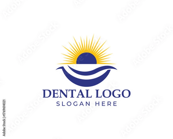 Fototapeta This dental logo features a sun and waves design, symbolizing a bright and healthy smile it conveys a sense of warmth, positivity, and a connection to nature isolated on white background
