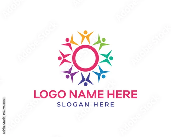 Fototapeta This logo features a circle of people holding hands, symbolizing unity, community, and collaboration it conveys a sense of togetherness, support, and shared goals isolated on white background