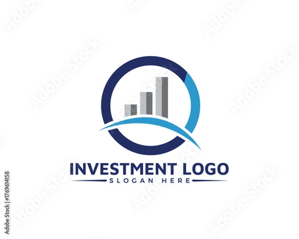 Fototapeta Investment logo with a blue circle and a bar graph inside, isolated on white background a modern and professional design for financial services and investment companies