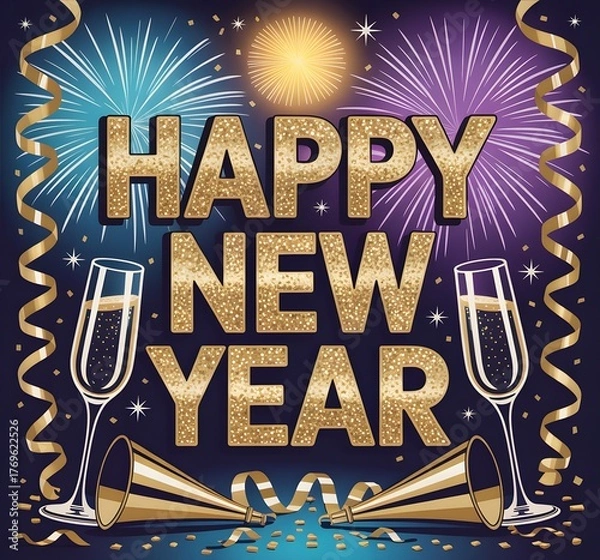 Fototapeta New year wishes Images, Happy New Year 2026, Happy new year wallpaper Images,Happy new year Social media post, Happy new year sticker, Happy New Year Background" Images