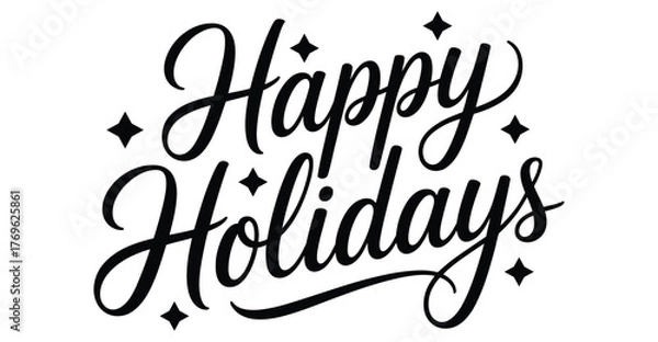 Obraz "Happy Holidays" decorative cursive text with festive star accents, ideal for seasonal greeting cards, winter celebrations, and elegant design