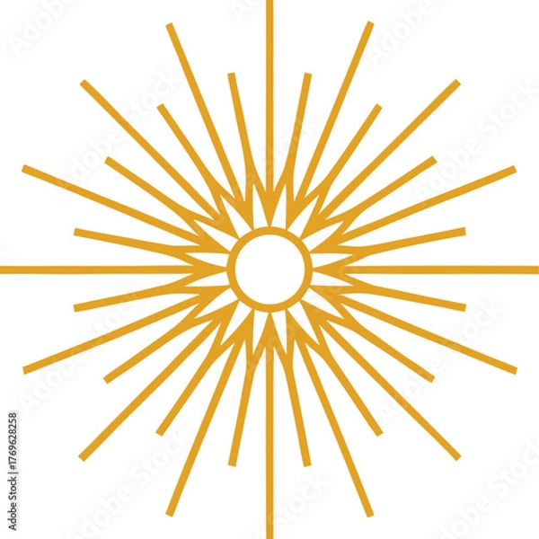 Obraz Bright sunburst icon with radiating rays. Warm sunlight and energy symbol on transparent background