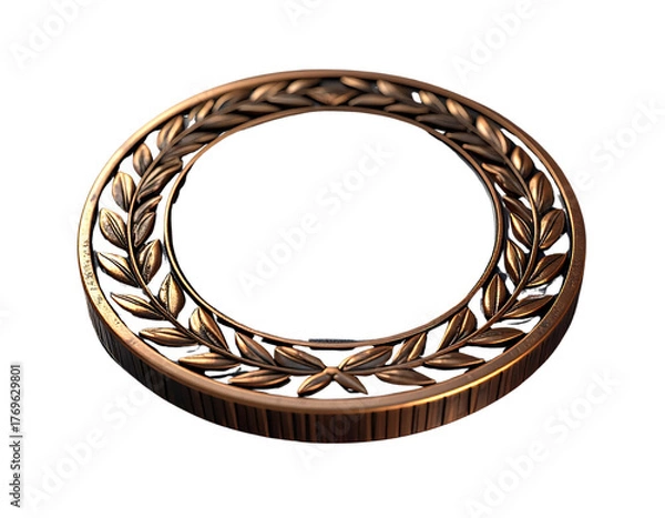 Fototapeta Bronze Medal Lying Flat with Laurel Accents and Soft Reflections Isolated on Transparent Background PNG