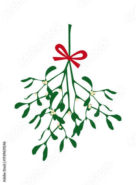 Fototapeta Mistelzweig mit roter Schleife, Illustration, transparent ohne Hintergrund 