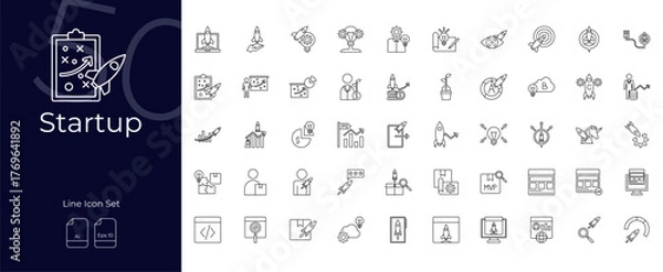 Fototapeta Startup Line Editable Icons set.
