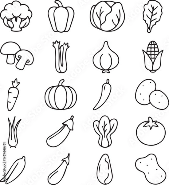 Obraz Hand drawn collection of fresh vegetables and produce icons isolated on vector