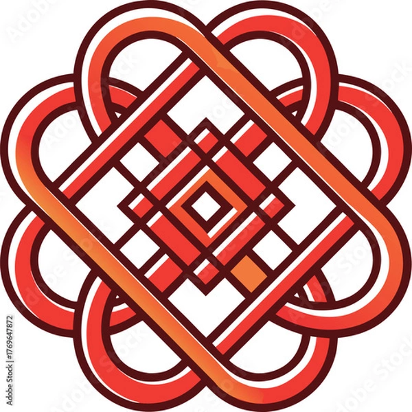 Obraz Lunar Geometric Modernism, red interwoven geometric knot pattern creating endless loop design