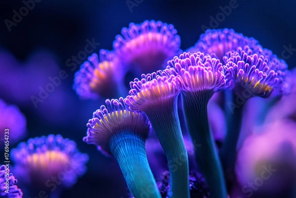 Fototapeta A coral colony polyps opening like tiny flowers as night falls