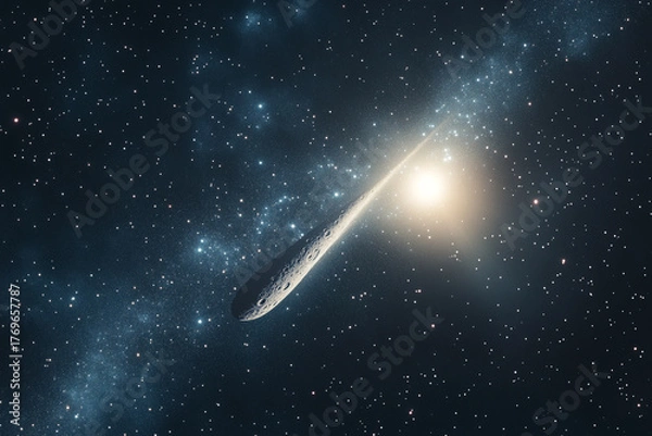 Fototapeta A comet streaking past a rare planetary conjunction  