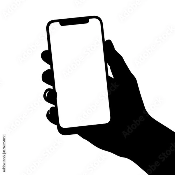 Obraz Silhouette of hand holding smartphone with blank screen