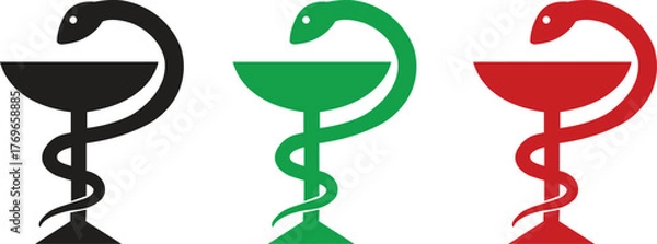 Fototapeta Bowl of Hygieia Vector Icon Set - Pharmacy, Medicine, and Health Care Symbols