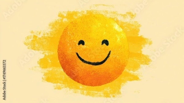 Fototapeta A cheerful sun with a smile radiates warmth on a sunny backdrop bringing joy to the scene.