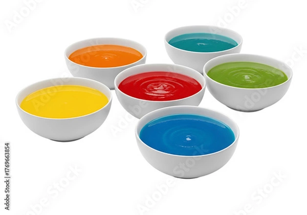 Obraz Colorful Bowls of Liquid A Vibrant Display of Primary Colors.