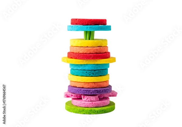 Obraz Colorful Stacking Toy Tower on White Background.