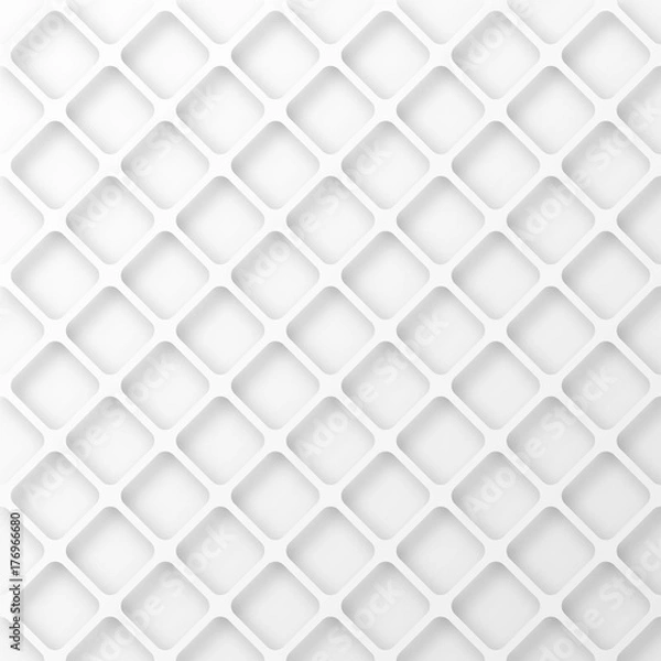 Fototapeta Geometric cellular pattern. Abstract spatial monochrome structure with a shadow. Stack of white net background