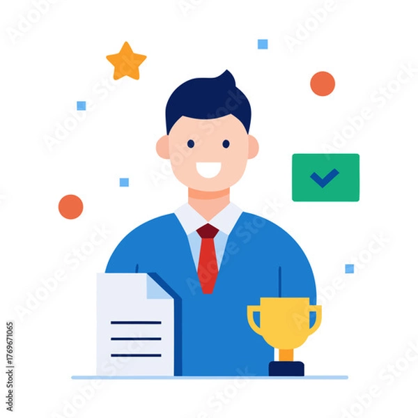 Fototapeta Winner Candidate Resume Application Employment Success Achievement Vector Illustration