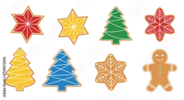 Obraz Colorful geometric Christmas cookies shaped like stars and trees  