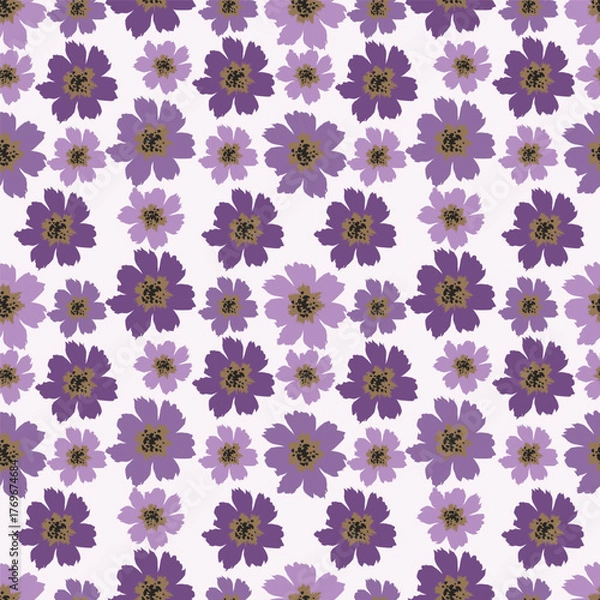 Fototapeta Seamless flower pattern with pink, blue and golden yellow color hand drawn art abstract floral and leaf background elements. Flower garden wallpaper vector
