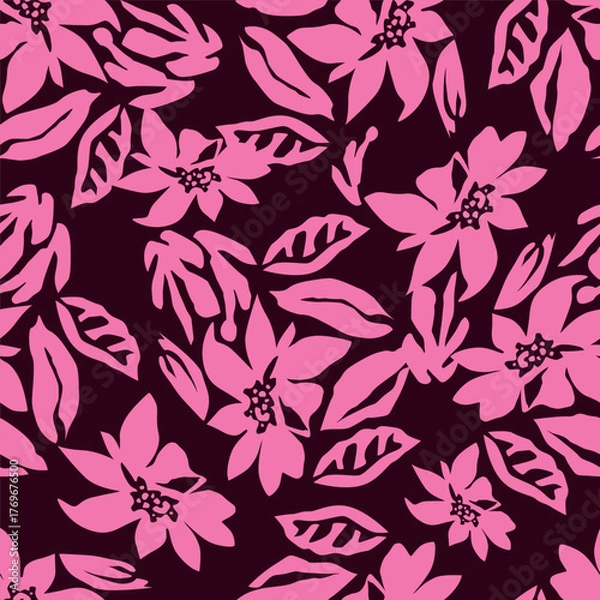 Obraz Exotic hand drawn flowers, seamless patterns with floral for fabric, textiles, clothing, wrapping paper, cover, banner, home decor, abstract backgrounds