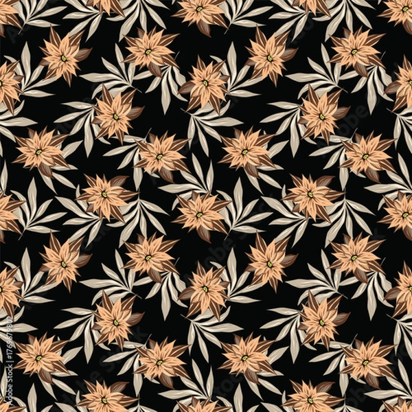 Obraz Exotic hand drawn flowers, seamless patterns with floral for fabric, textiles, clothing, wrapping paper, cover, banner, home decor, abstract backgrounds