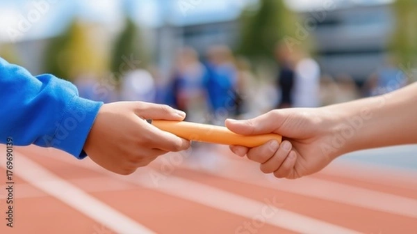 Fototapeta Passing the Baton in Youth Relay Race