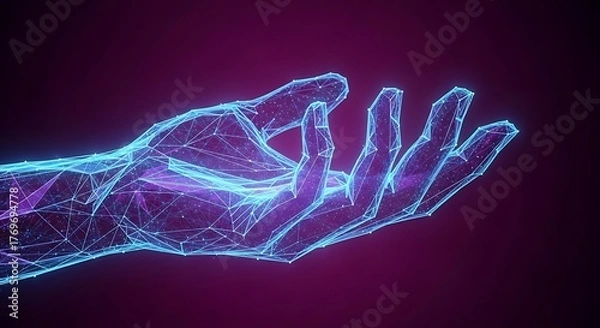Fototapeta Abstract digital hand with glowing lines and dots, futuristic technology background, concept of artificial intelligence, science, and communication