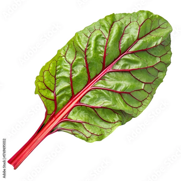 Fototapeta Fresh Swiss Chard Leaf with Red Veins, Isolated on Transparent Background