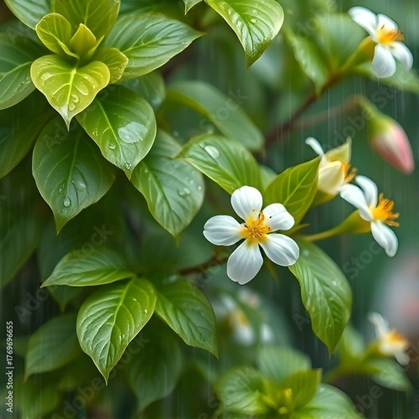 Obraz white flowers on green background