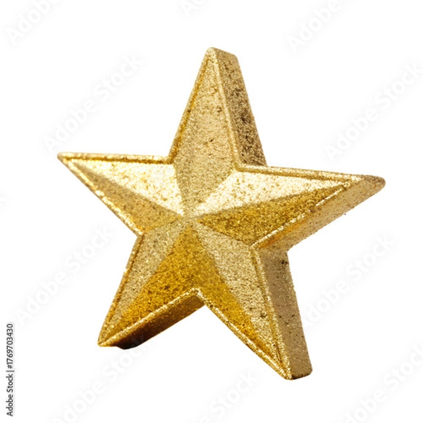 Fototapeta Shiny golden 3D star isolated on white background symbolizing success and achievement