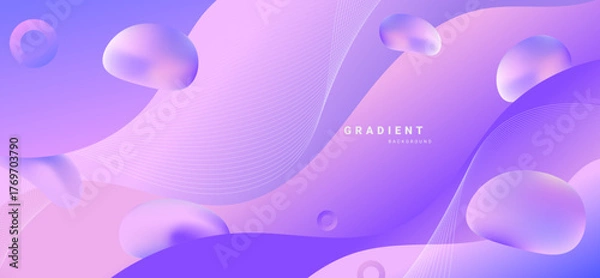 Obraz Soft purple gradient abstract background with 3D fluid shapes and smooth wave lines